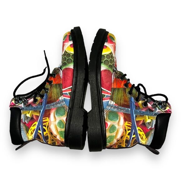Abstract Funky Combat Boots Lace Up Mid Top Multicolor Vibrant  M 6.5/ W 8 - Picture 7 of 9